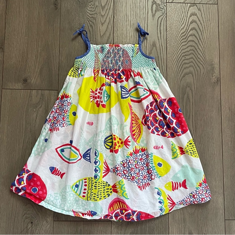 Mini Boden Smocked Fish Print Girls 7-8Y Dress